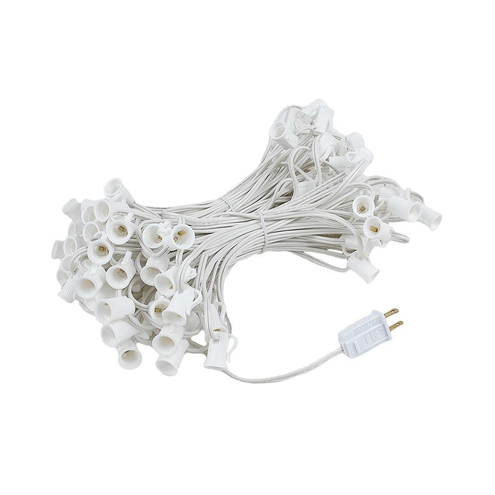 100 Foot C7 Ceramic Christmas Light Set White Wire Hanging String Light