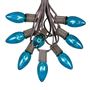 Picture of C9 25 Light String Set with Teal Bulbs on Brown Wire