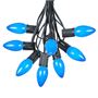 Picture of C9 25 Light String Set with Ceramic Blue Bulbs on Black Wire
