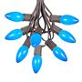 Picture of C9 25 Light String Set with Ceramic Blue Bulbs on Brown Wire