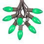 Picture of C9 25 Light String Set with Ceramic Green Bulbs on Brown Wire