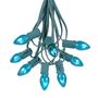 Picture of 25 Light String Set with Teal Transparent C7 Bulbs on Green Wire