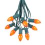 Picture of 25 Light String Set with Orange Ceramic C7 Bulbs on Green Wire