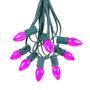 Picture of 100 C7 String Light Set with Purple Ceramic Bulbs on Green Wire