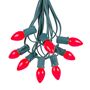 Picture of 100 C7 String Light Set with Red Ceramic Bulbs on Green Wire