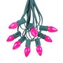 Picture of 100 C7 String Light Set with Pink Ceramic Bulbs on Green Wire