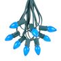 Picture of 100 C7 String Light Set with Blue Ceramic Bulbs on Green Wire