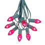 Picture of 100 C7 String Light Set with Pink Bulbs on Green Wire