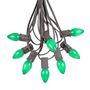 Picture of 25 Light String Set with Green Ceramic C7 Bulbs on Brown Wire