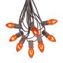 Picture of 25 Light String Set with Amber/Orange Transparent C7 Bulbs on Brown Wire