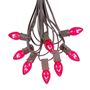 Picture of 25 Light String Set with Pink Transparent C7 Bulbs on Brown Wire
