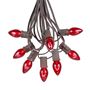 Picture of 25 Light String Set with Red Transparent C7 Bulbs on Brown Wire