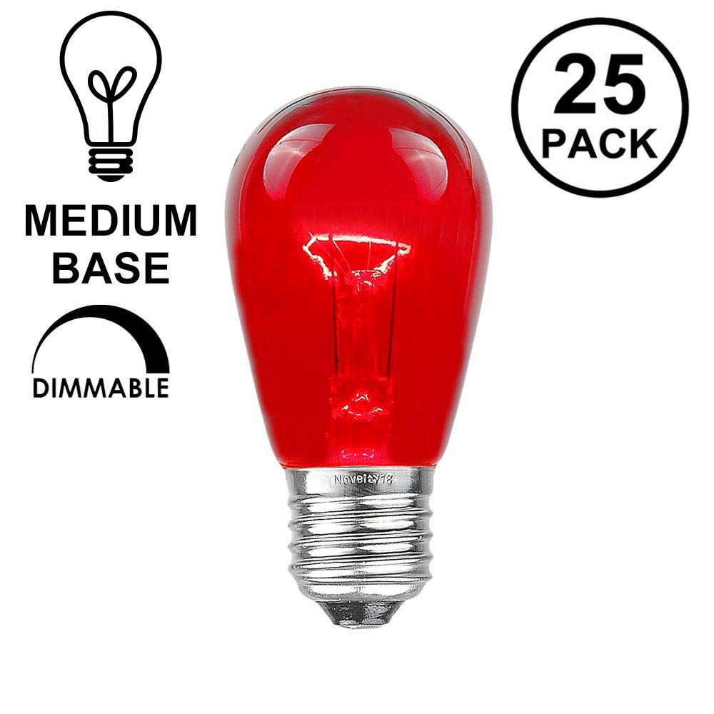 Picture of 25 Pack of Transparent Red S14 11 Watt Bulbs Meduim Base e26