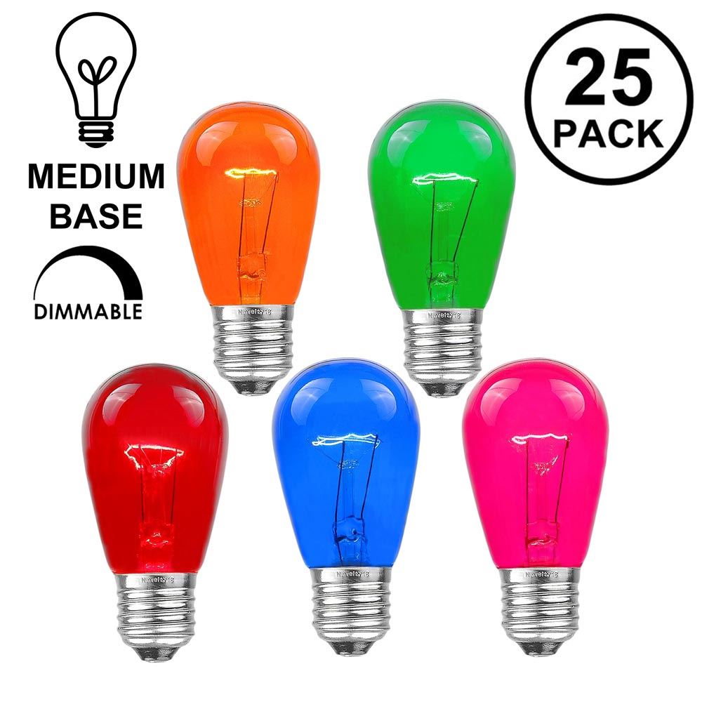 Picture of 25 Pack of Transparent Assorted S14 11 Watt Bulbs Medium Base e26