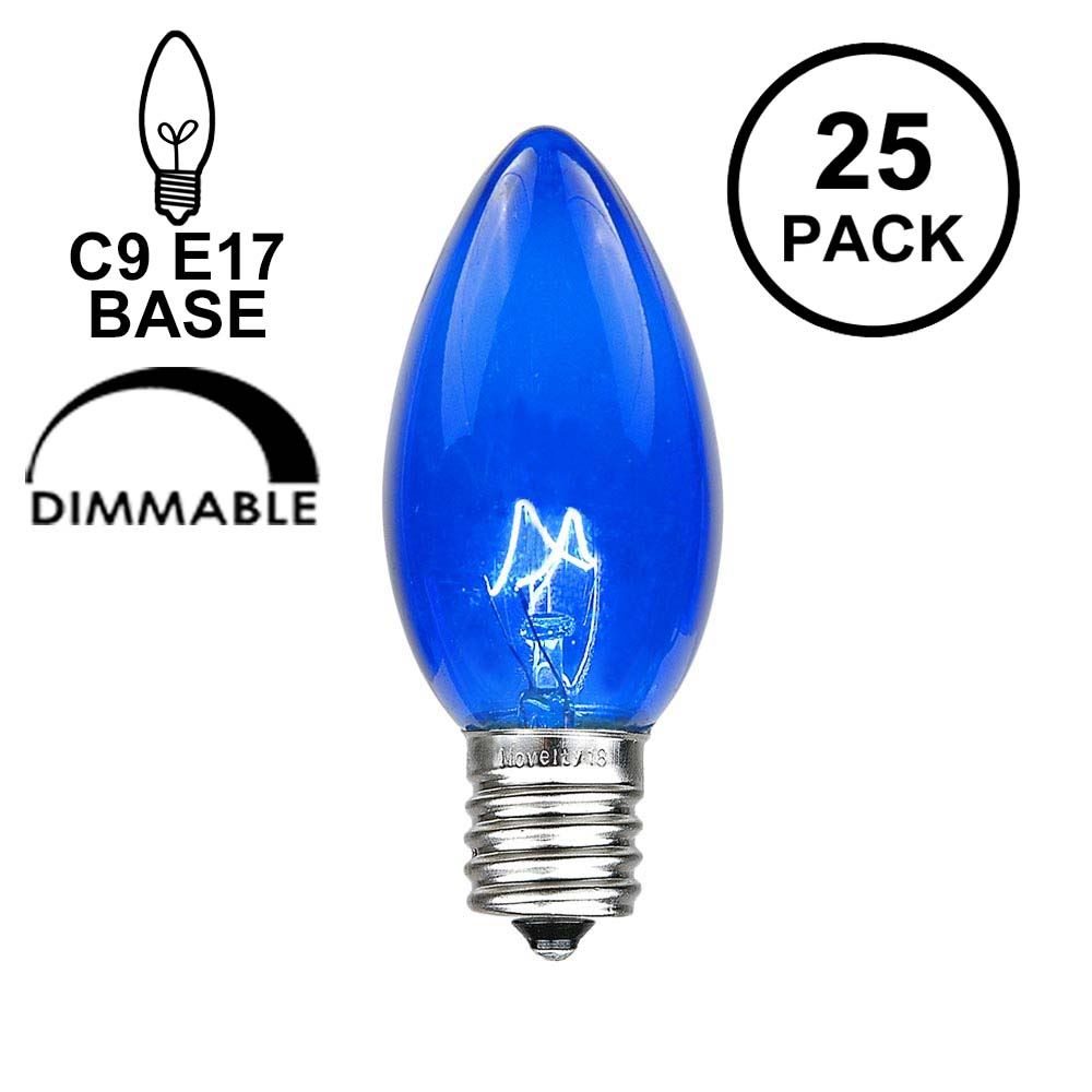Box of 25 C9 Blue Triple Dipped Transparent Indoor/Outdoor Christmas Bulbs