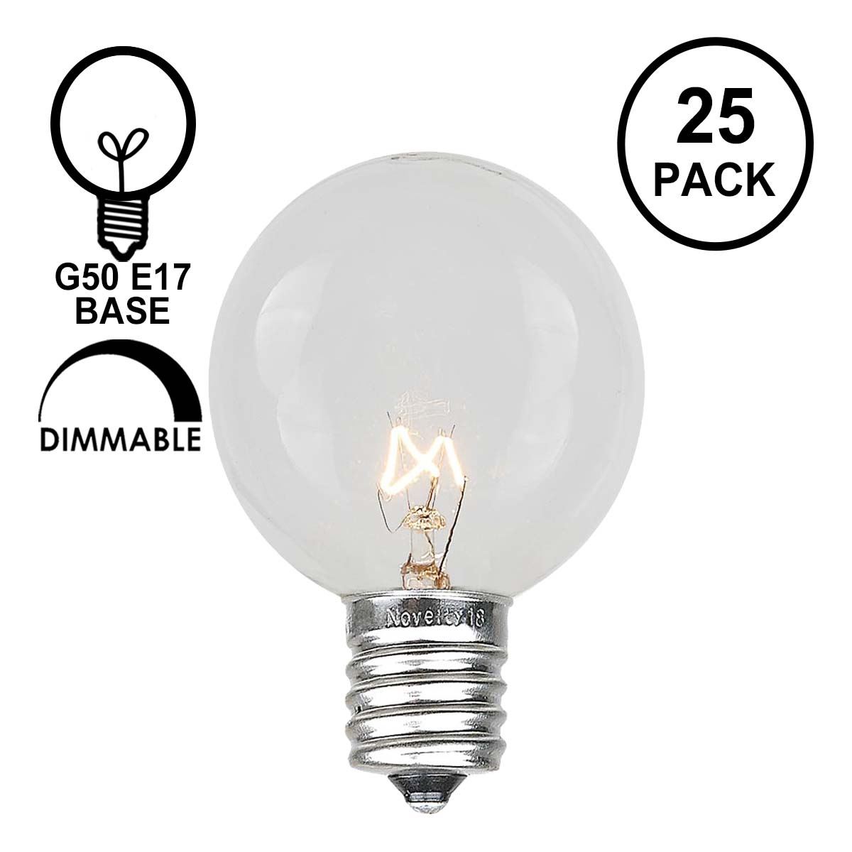 Clear G40 Globe Light Bulbs For Patio String Lights Fits E12 and C7 25 Pack 