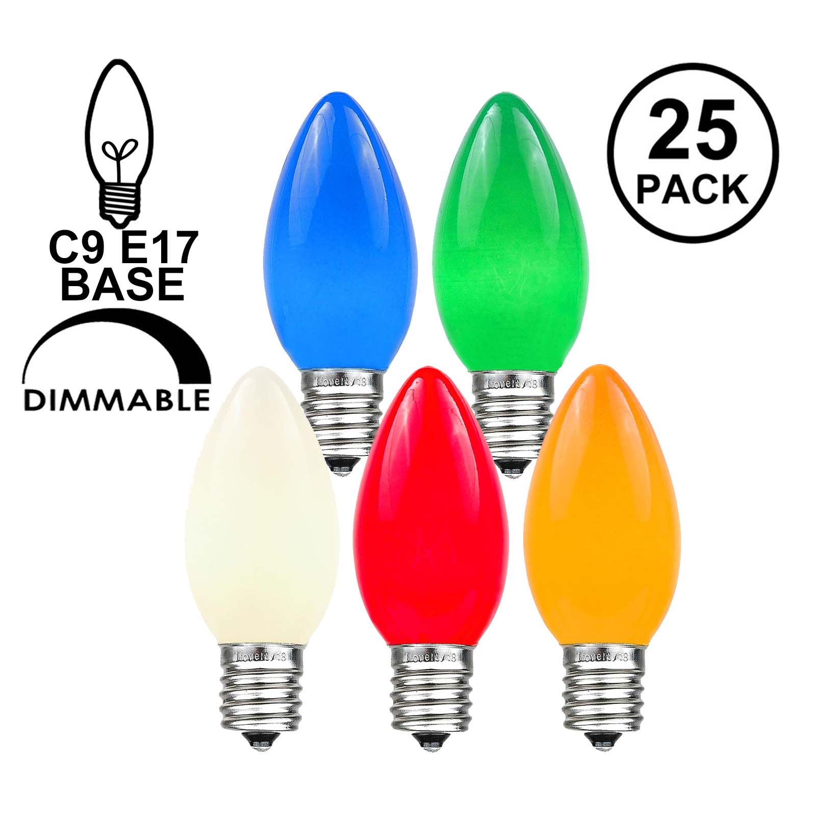 7 Watt Green E17/C9 Base Novelty Lights 25 Pack C9 Ceramic Outdoor String Light Christmas Replacement Bulbs 