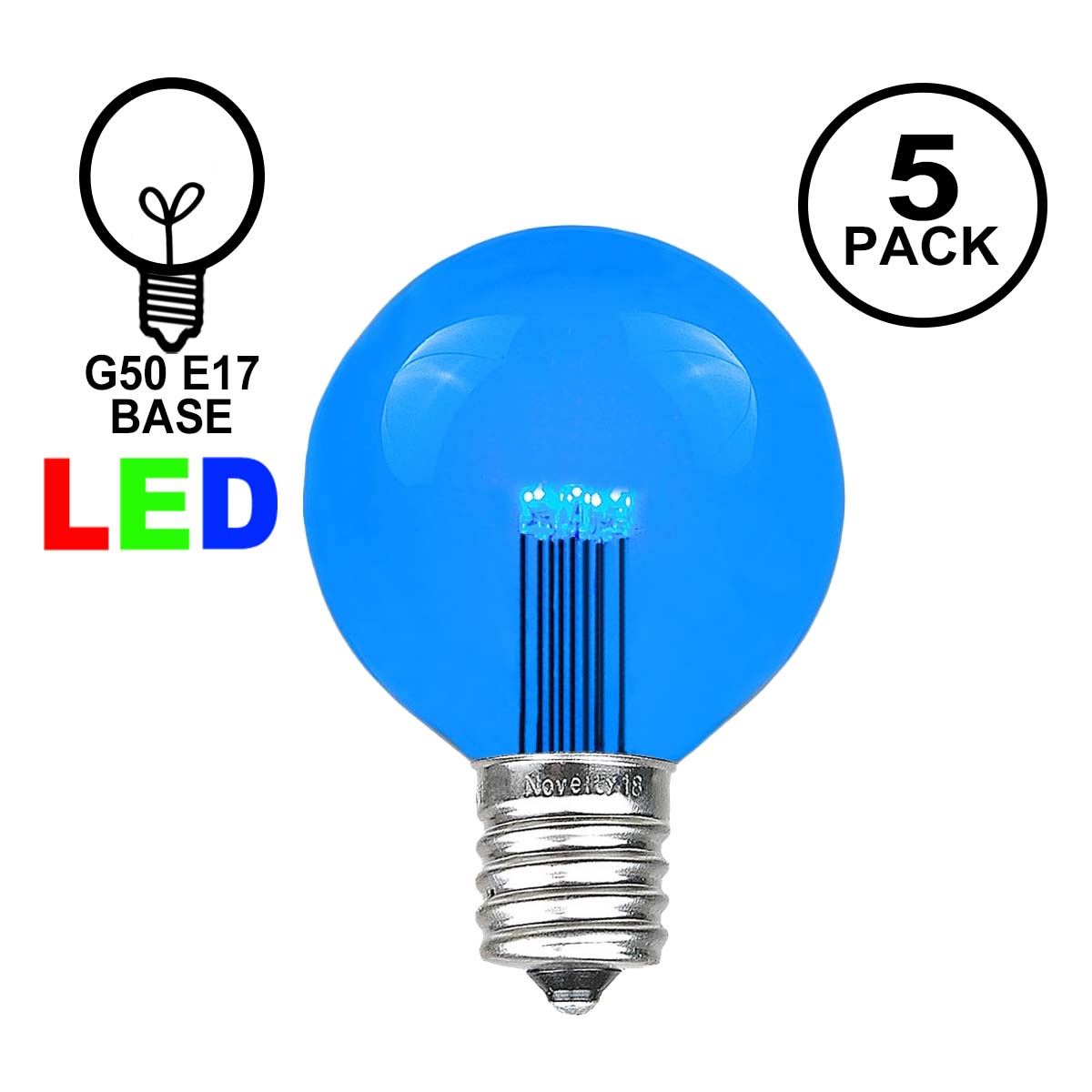 Picture of 5 Pack Blue LED G50 Globe Bulbs