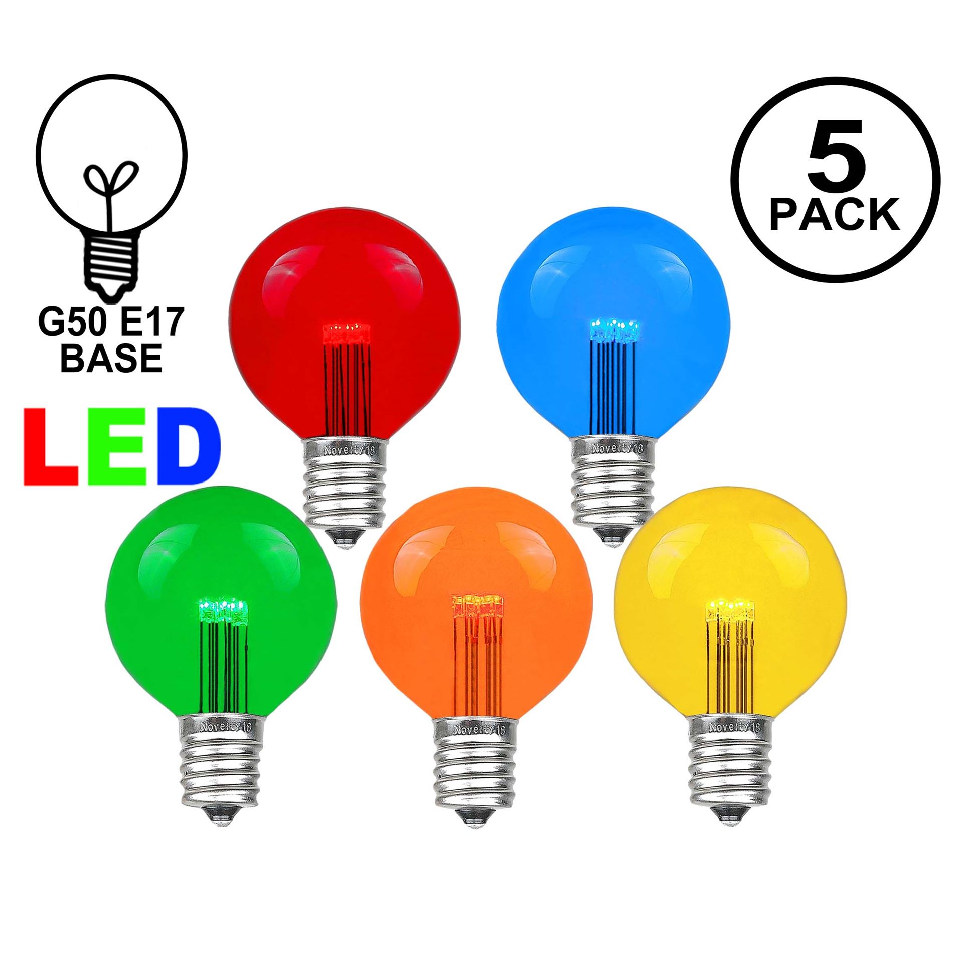 Picture of 5 Pack Multi Colored LED G50 Globe Bulbs