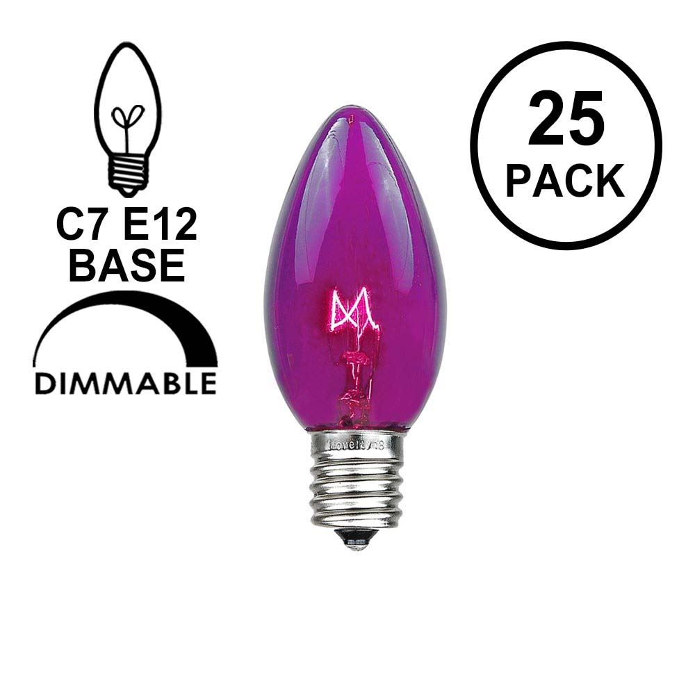 Box of 25 C7 Twinkle Purple Triple Dipped Transparent Christmas Bulbs 