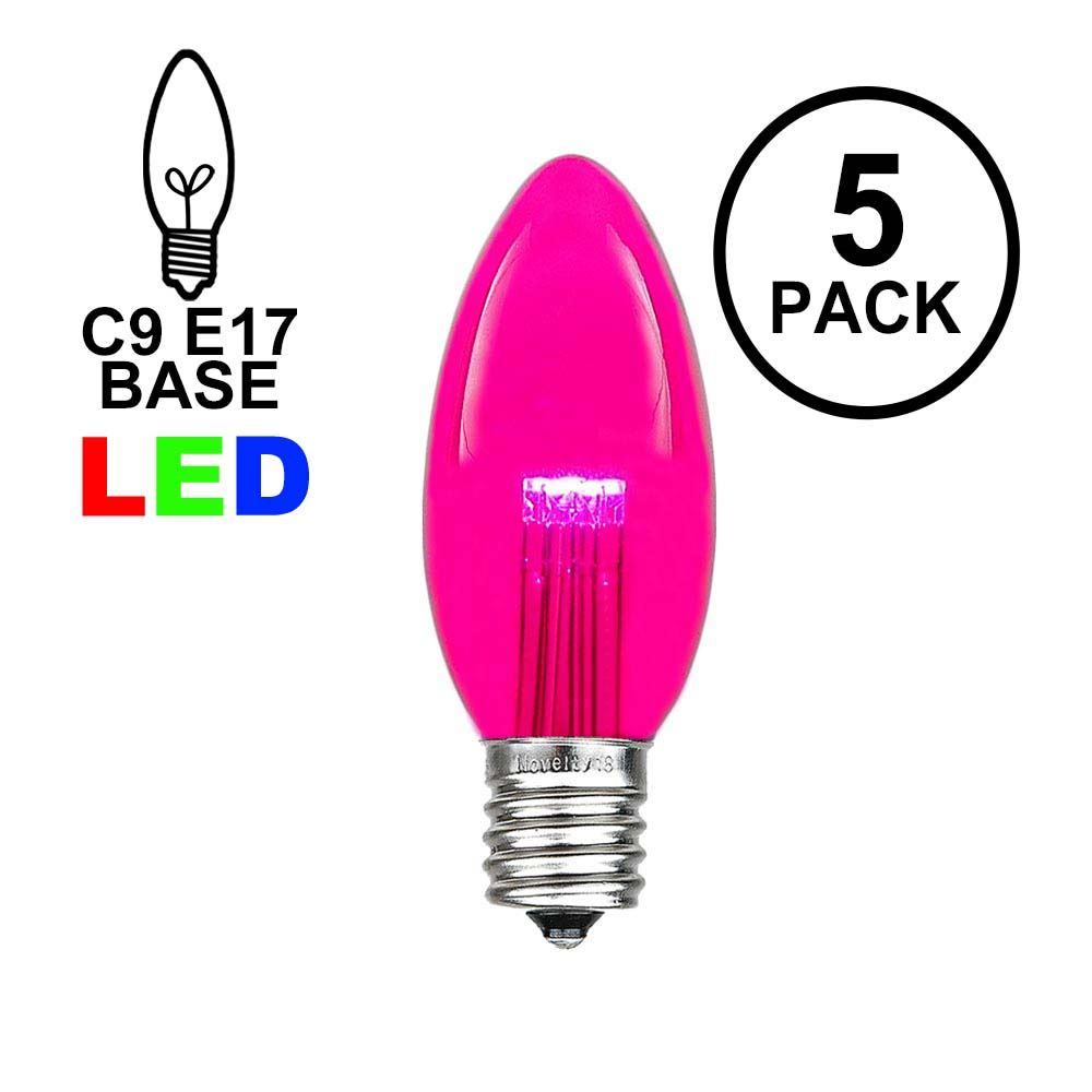 Picture of 5 Pack Pink Smooth Glass C9 LED Bulbs