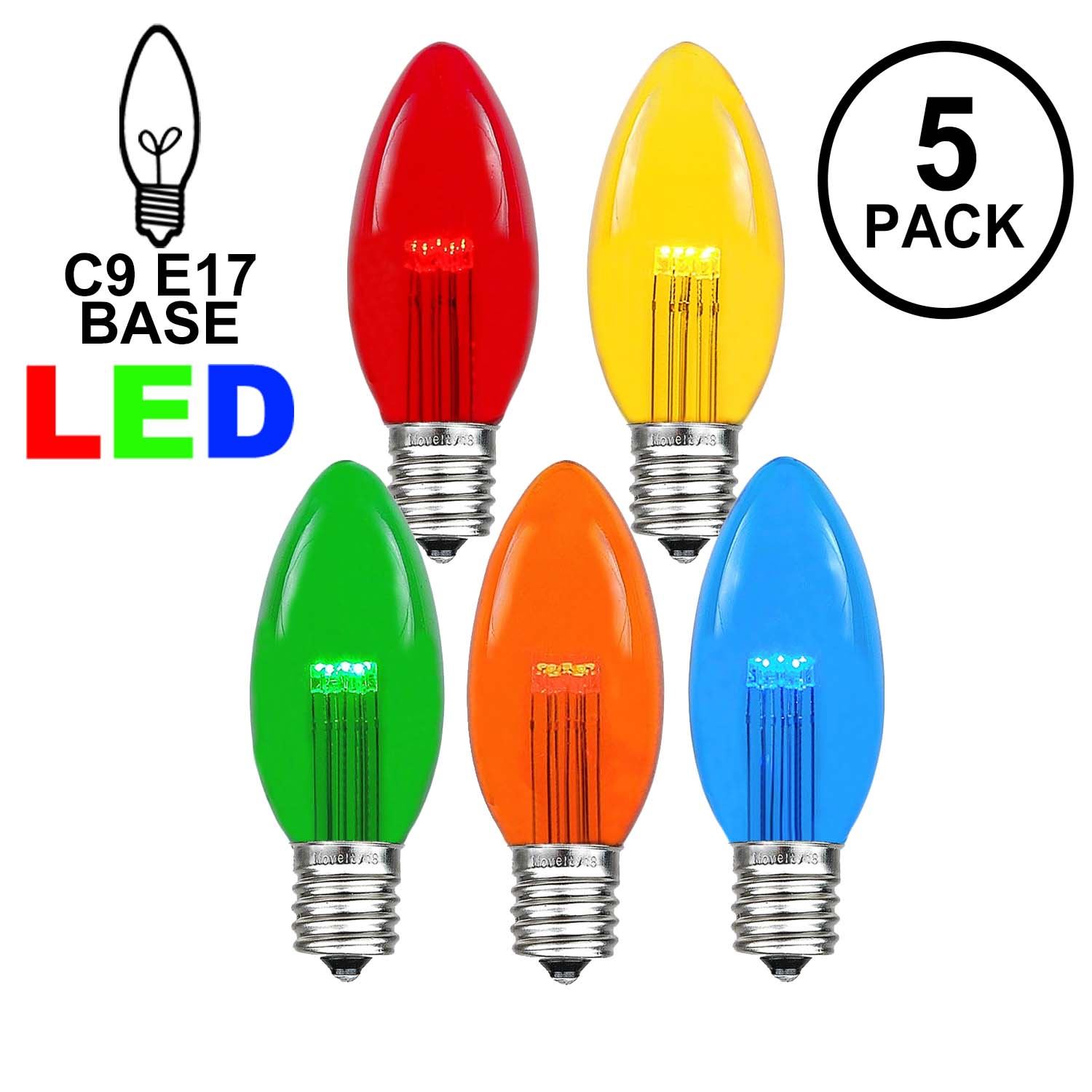 Picture of 5 Pack Assorted Smooth Glass C9 LED Bulbs
