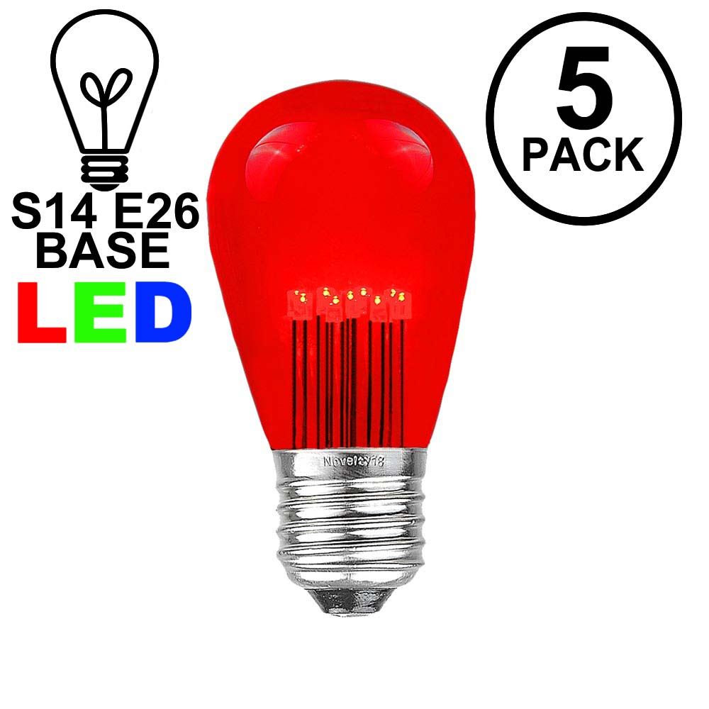 Picture of 5 Pack Red S14 LED Medium Base e26 Bulbs w/ 9 LEDs