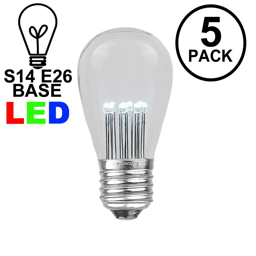 Picture of 5 Pack Pure White S14 LED Medium Base e26 Bulbs w/ 9 LEDs