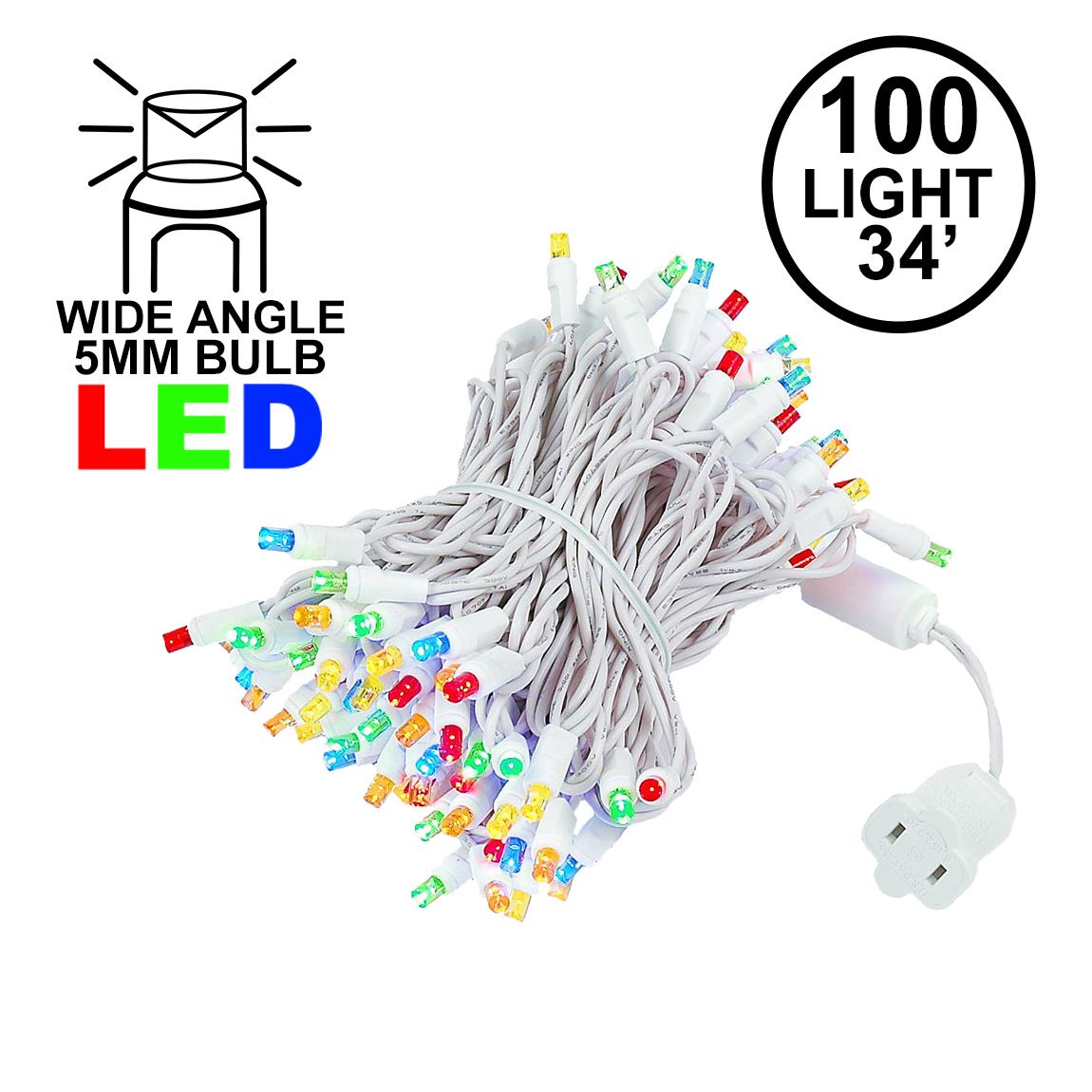 Picture of Commercial Grade Wide Angle 100 LED Multi 34' Long White Wire
