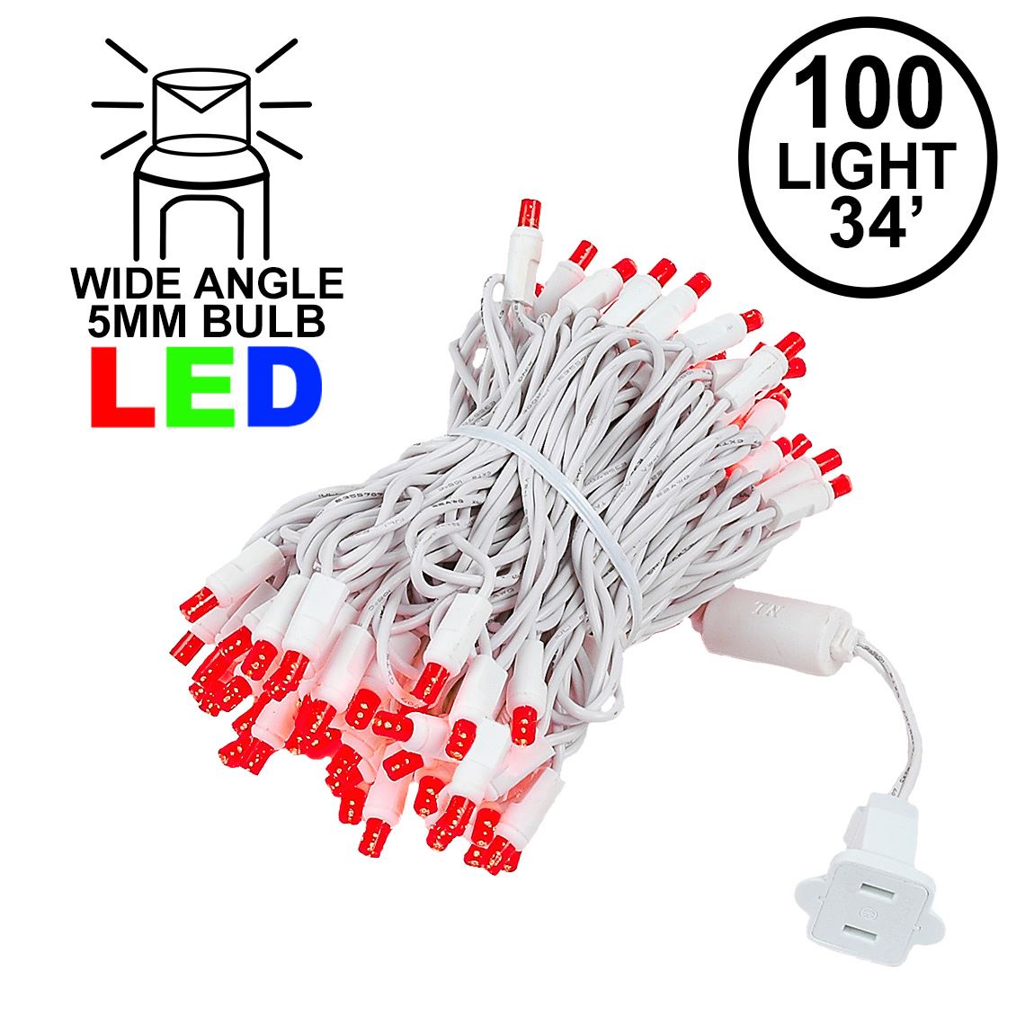 Picture of Commercial Grade Wide Angle 100 LED Red 34' Long White Wire