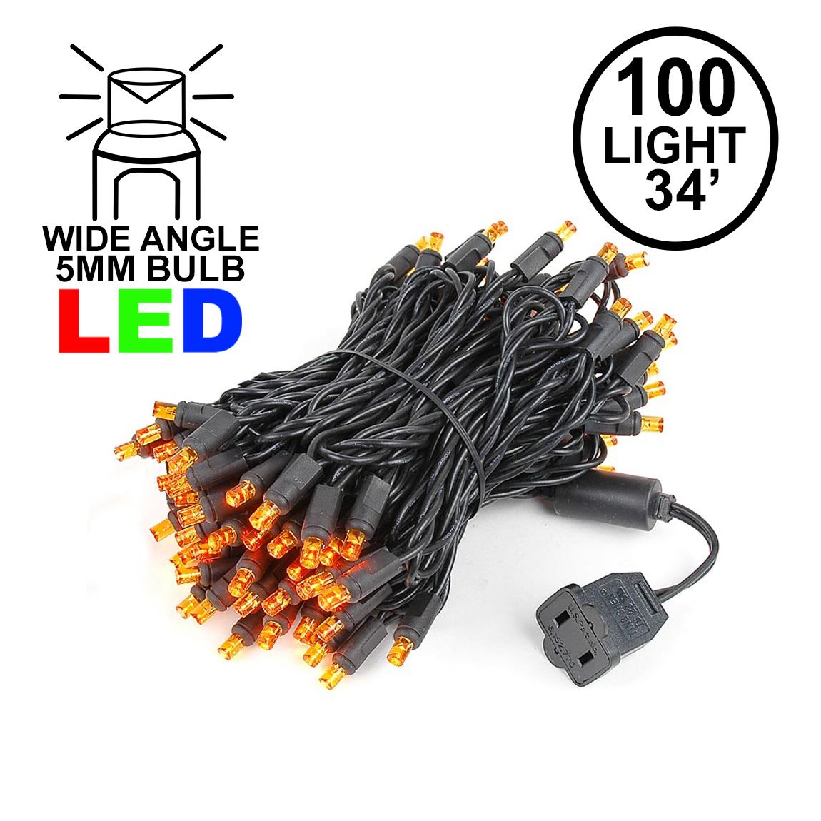 Picture of Commercial Grade Wide Angle 100 LED Orange 34' Long Black Wire