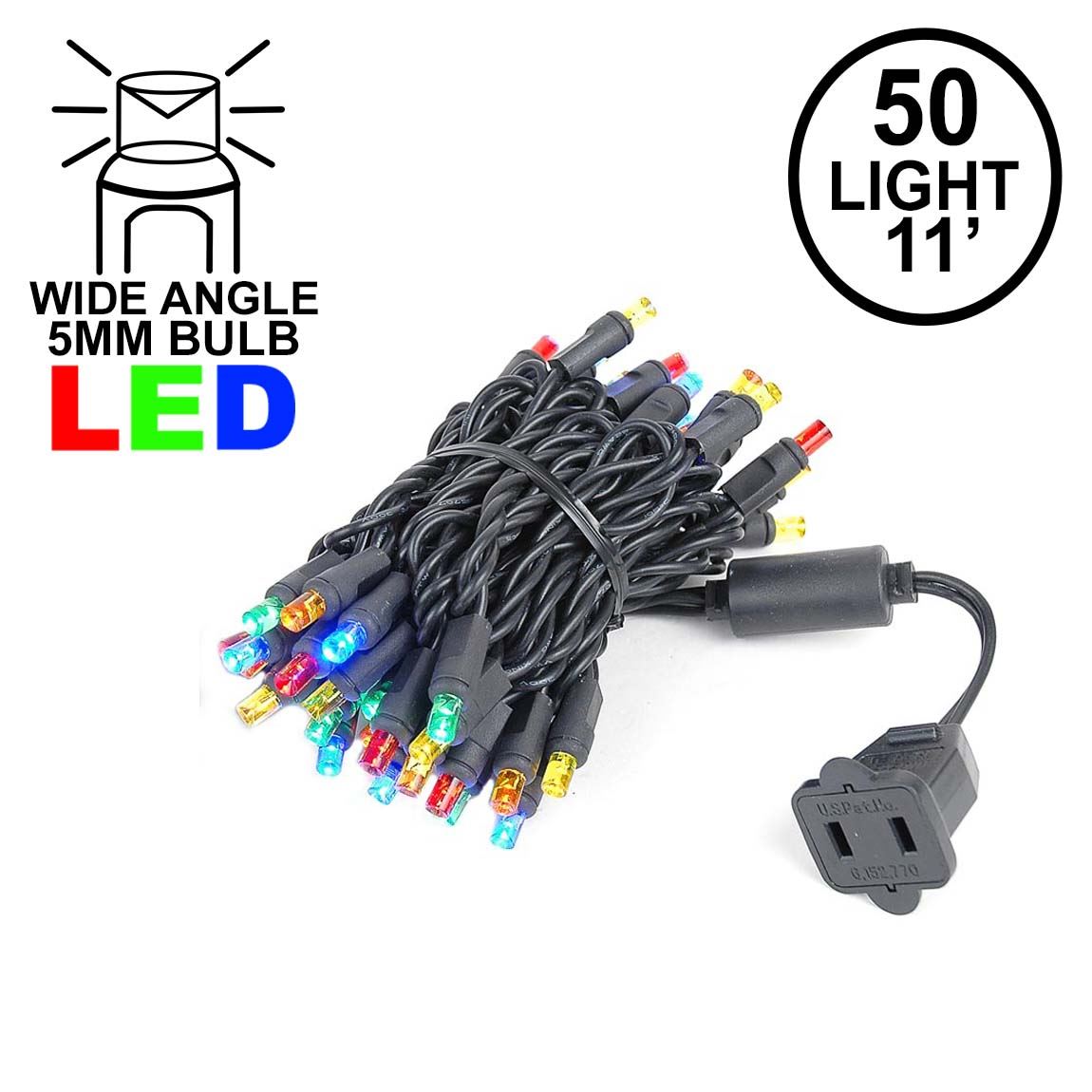 Picture of 50 LED Multi LED Christmas Lights 11' Long on Black Wire