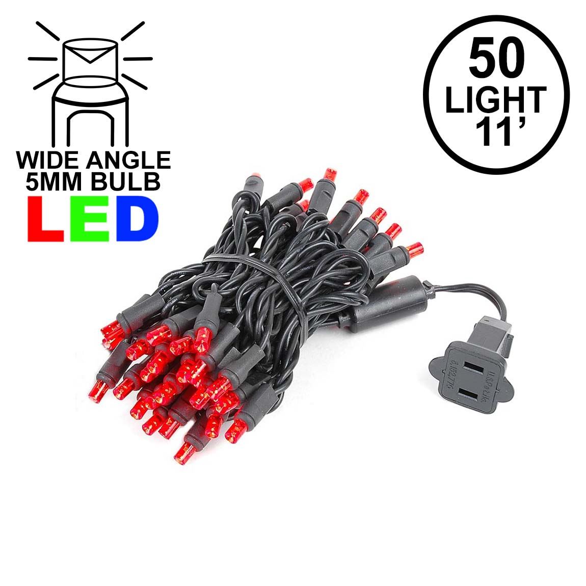 Picture of 50 LED Red LED Christmas Lights 11' Long on Black Wire