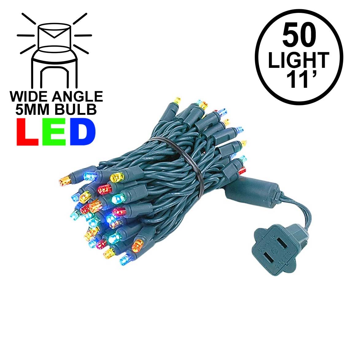 Picture of 50 LED Multi LED Christmas Lights 11' Long on Green Wire