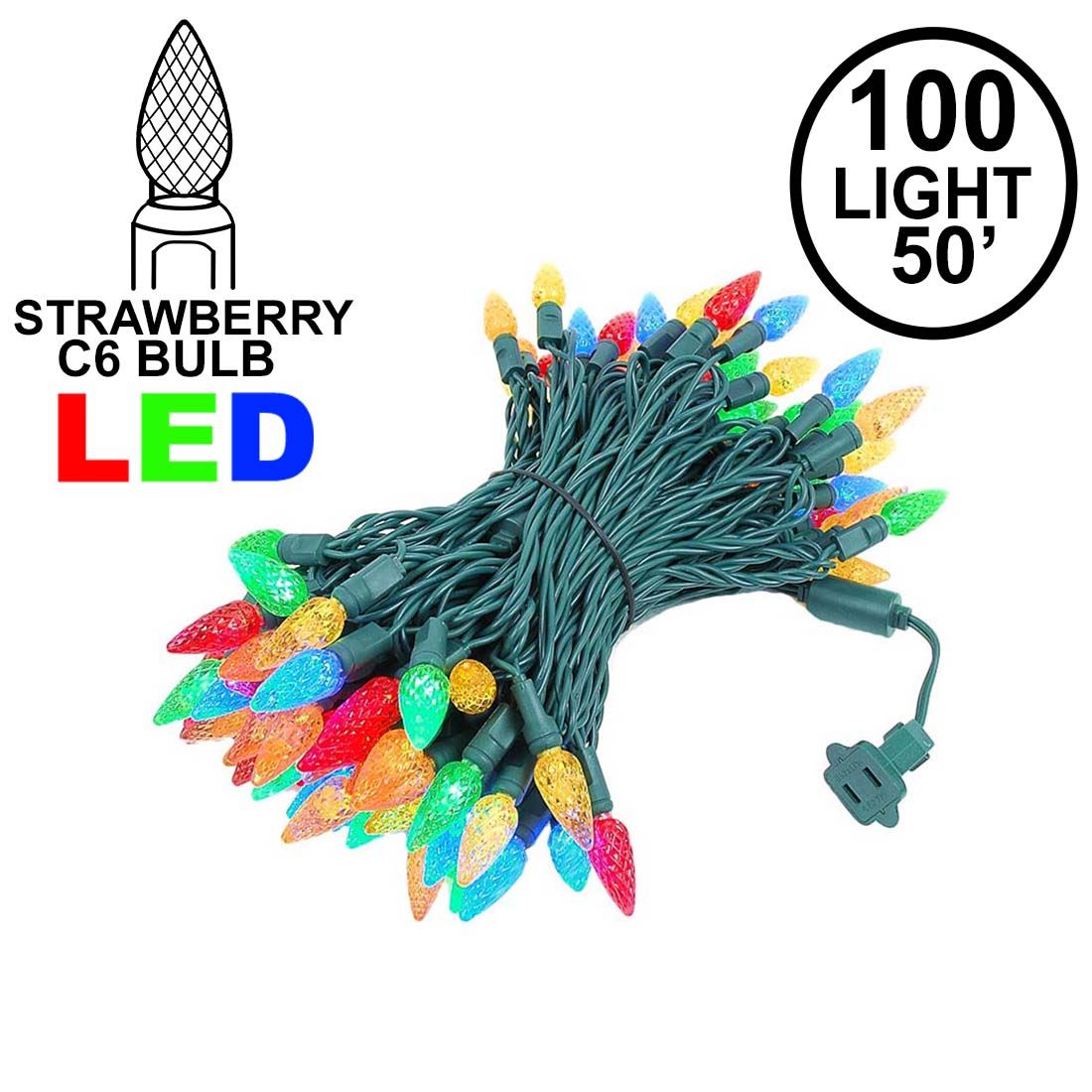 Picture of Multi 100 LED C6 Strawberry Mini Lights Commercial Grade Green Wire