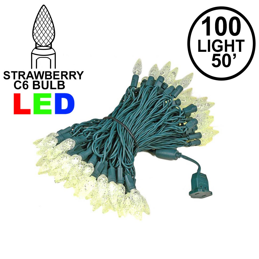 Picture of Warm White 100 LED C6 Strawberry Mini Lights Commercial Grade Green Wire