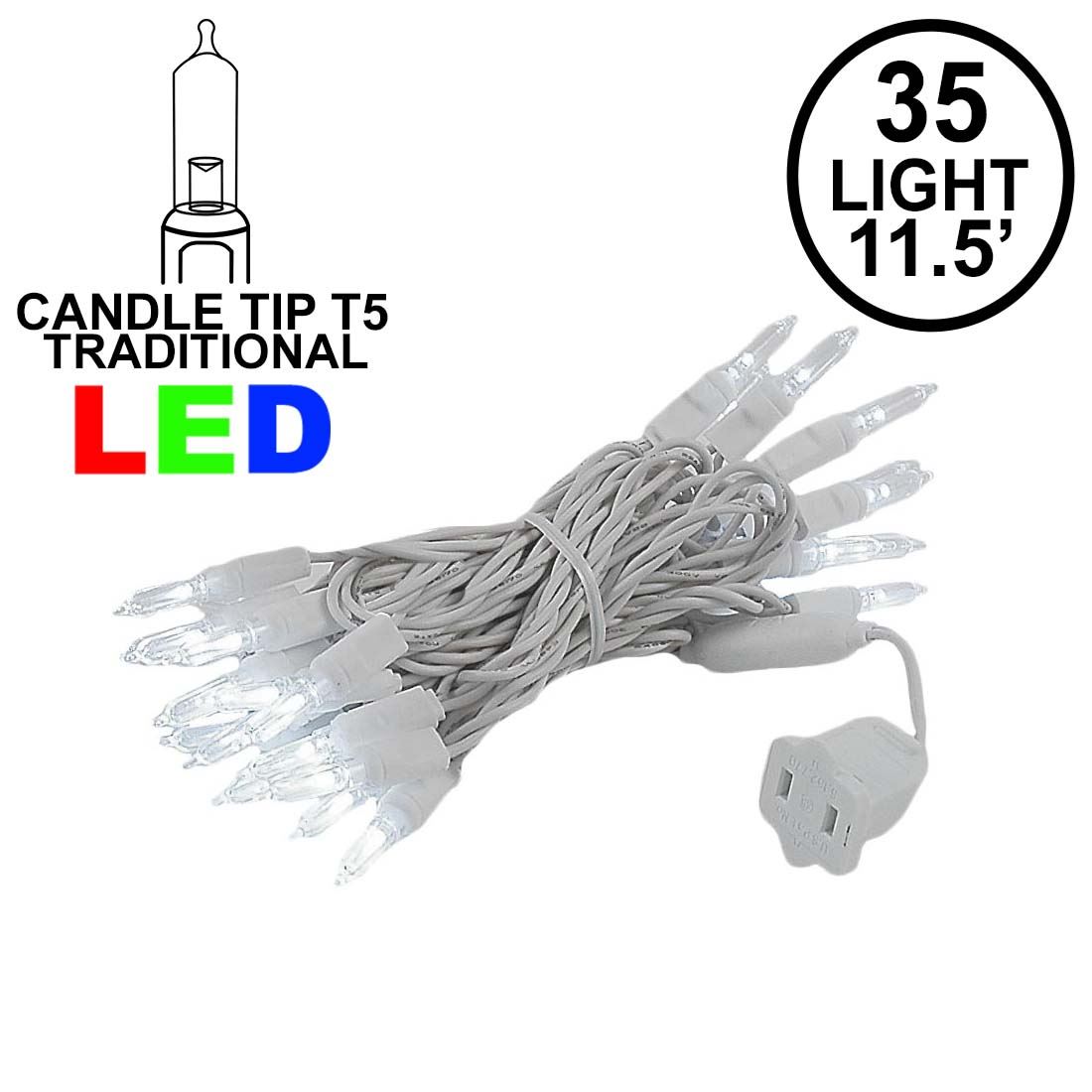 Picture of 35 Light Traditional T5 Pure White LED Mini Lights White Wire