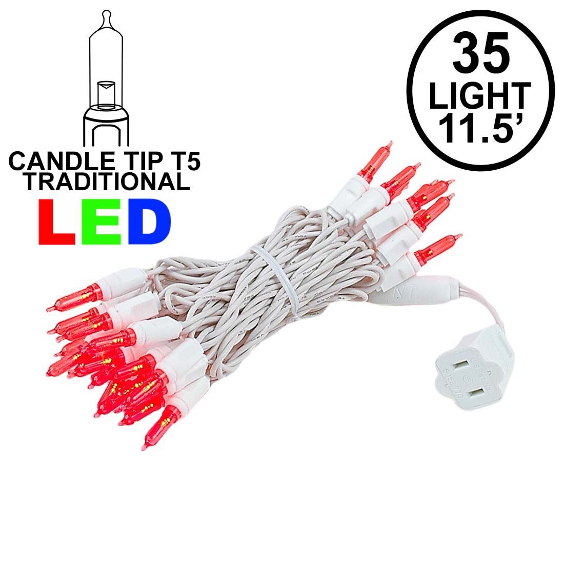 Picture of 35 Light Traditional T5 Red LED Mini Lights White Wire