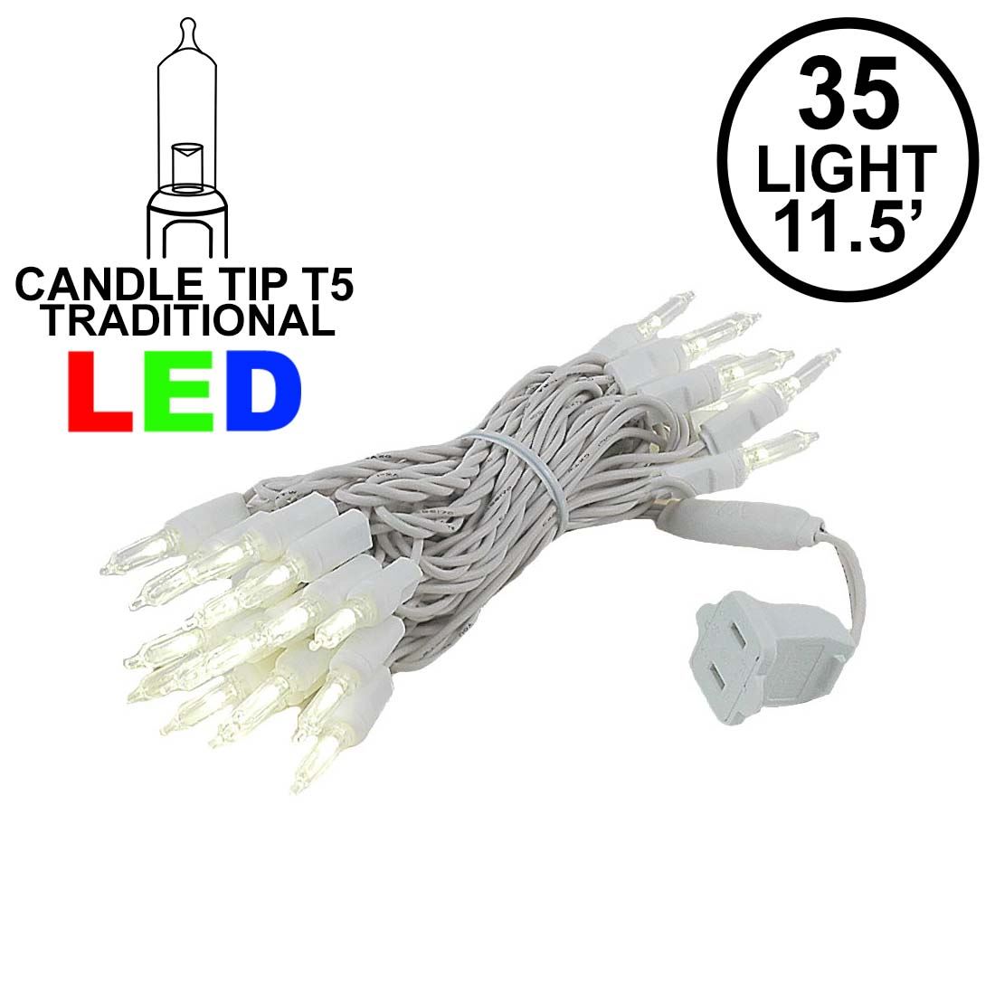Picture of 35 Light Traditional T5 Warm White LED Mini Lights White Wire