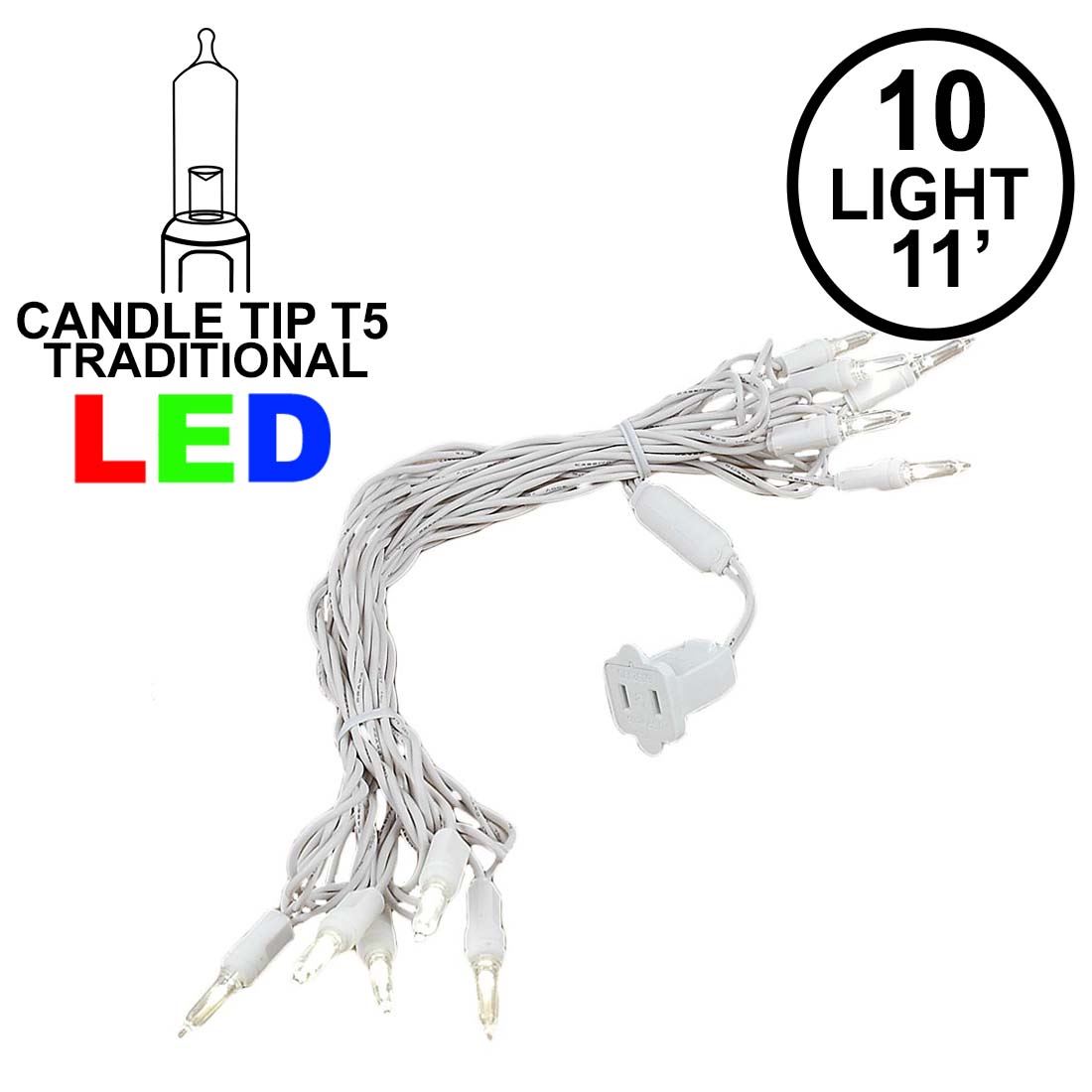 Picture of 10 Light Traditional T5 Warm White LED Mini Lights White Wire