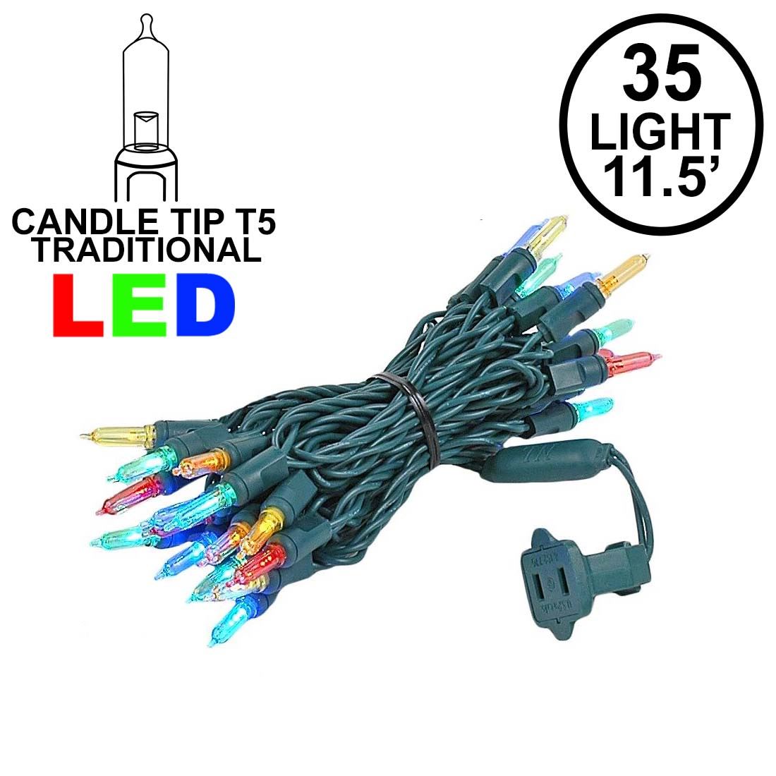 Picture of 35 Light Traditional T5 Multi LED Mini Lights Green Wire