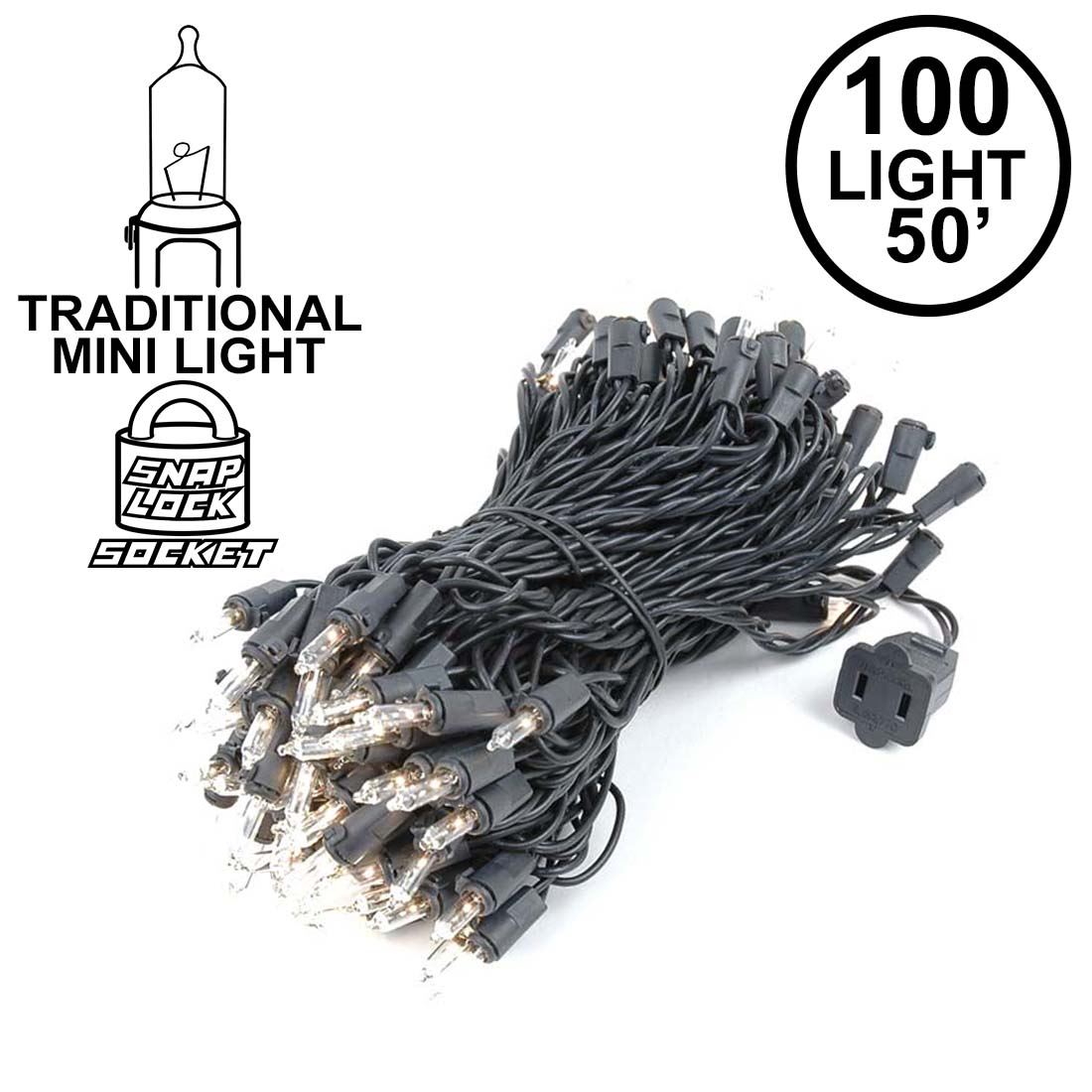 Picture of Clear Christmas Mini Lights 100 Light 50 Feet Long on Black Wire