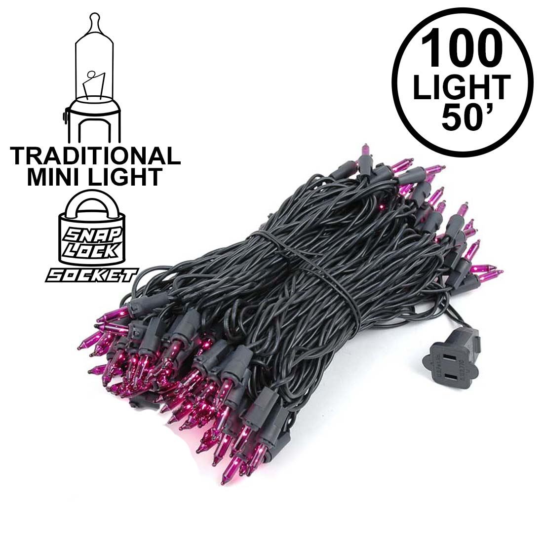 Picture of Purple Christmas Mini Lights 100 Light 50 Feet Long on Black Wire