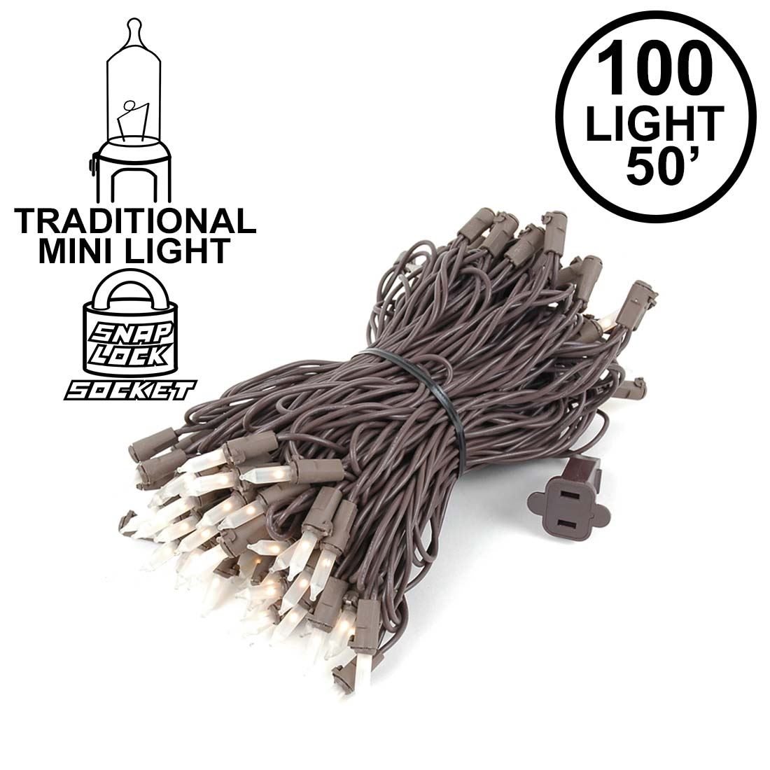 Picture of Frosted Christmas Mini Lights 100 Light 50 Feet Long on Brown Wire