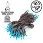 Picture of Teal Christmas Mini Lights 100 Light 50 Feet Long on Brown Wire