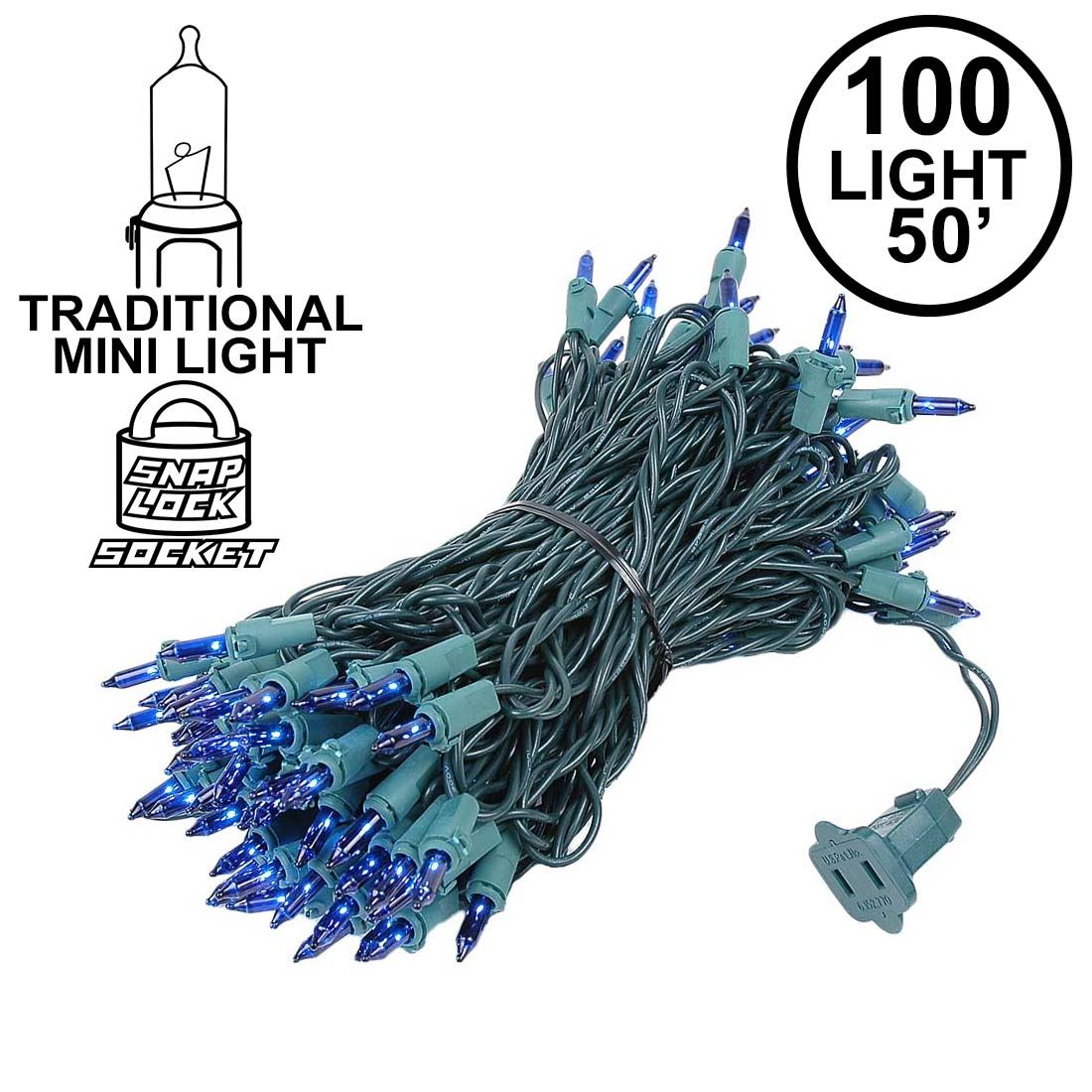 Picture of Blue Christmas Mini Lights 100 Light 50 Feet Long on Green Wire