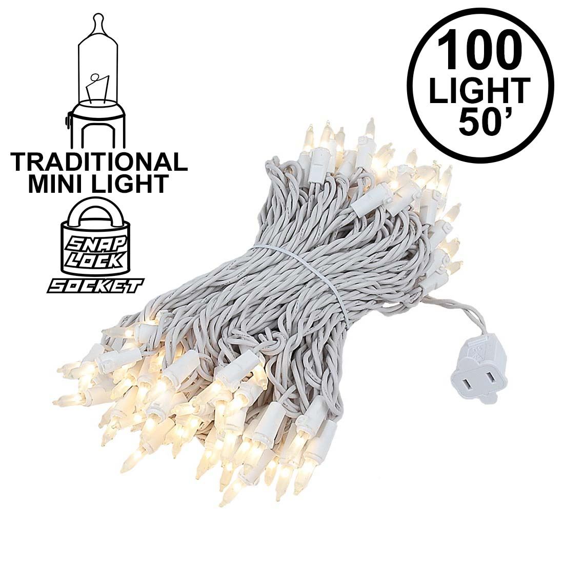 Picture of Frosted Christmas Mini Lights 100 Light 50 Feet Long on White Wire