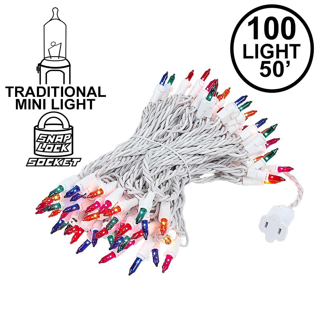 Picture of Multi Christmas Mini Lights 100 Light 50 Feet Long on White Wire