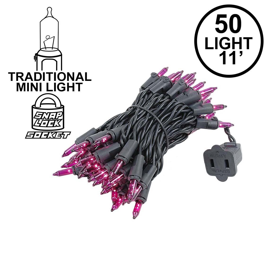 Picture of Black Wire Purple Christmas Mini Lights 50 Light 11 Feet Long