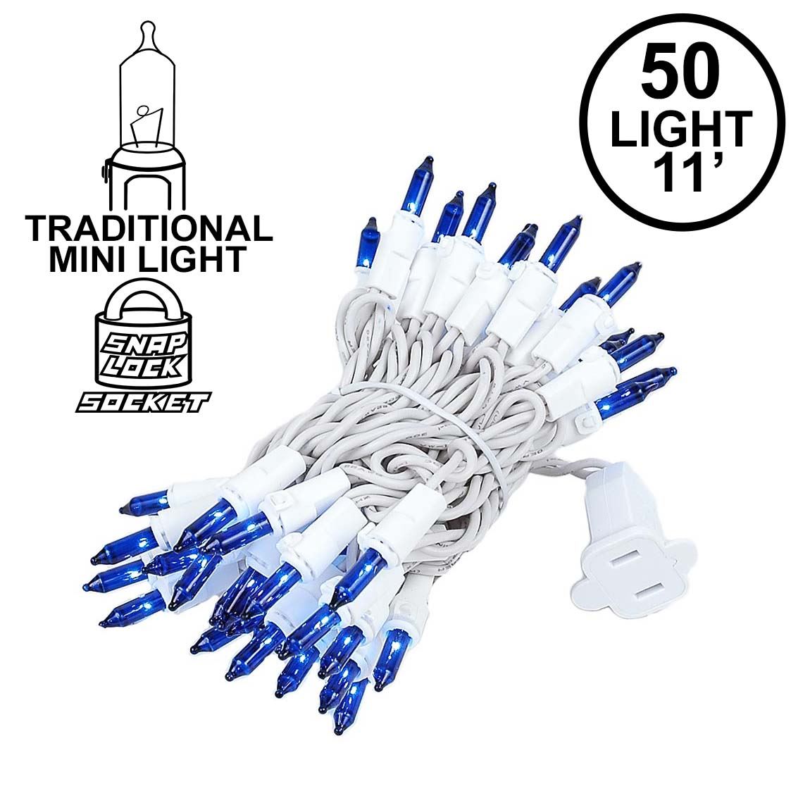 Picture of Blue 50 Light 11' Long White Wire Christmas Mini Lights